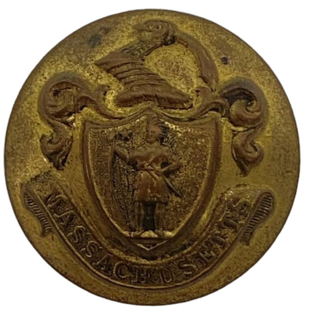 Massachusetts State Seal Brass Shank Button Scovill Mfg Co Waterbury Military